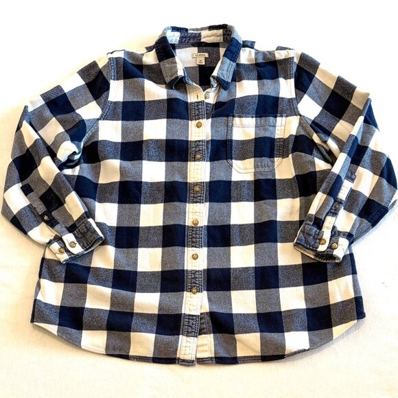 LL Bean flannel shirt 1X blue white check 100% cotton - Picture 3 of 9